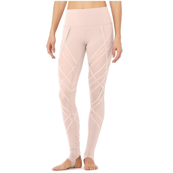 ALO Yoga Pants - ALO Yoga High Waisted Wrapped Stirrup Leggings Mesh Size S Women’s Peach Color